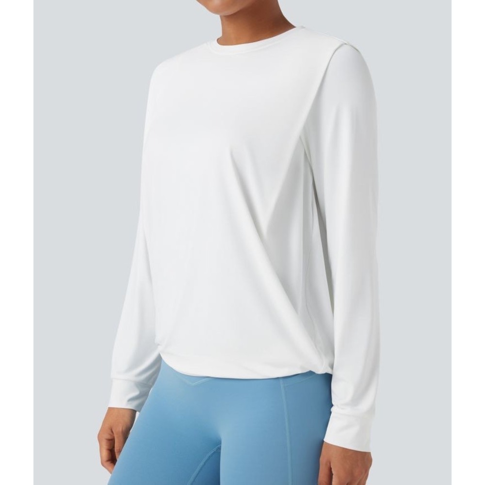 Halara White Long Sleeve Layered Shoulder Activewear Top XL NWT